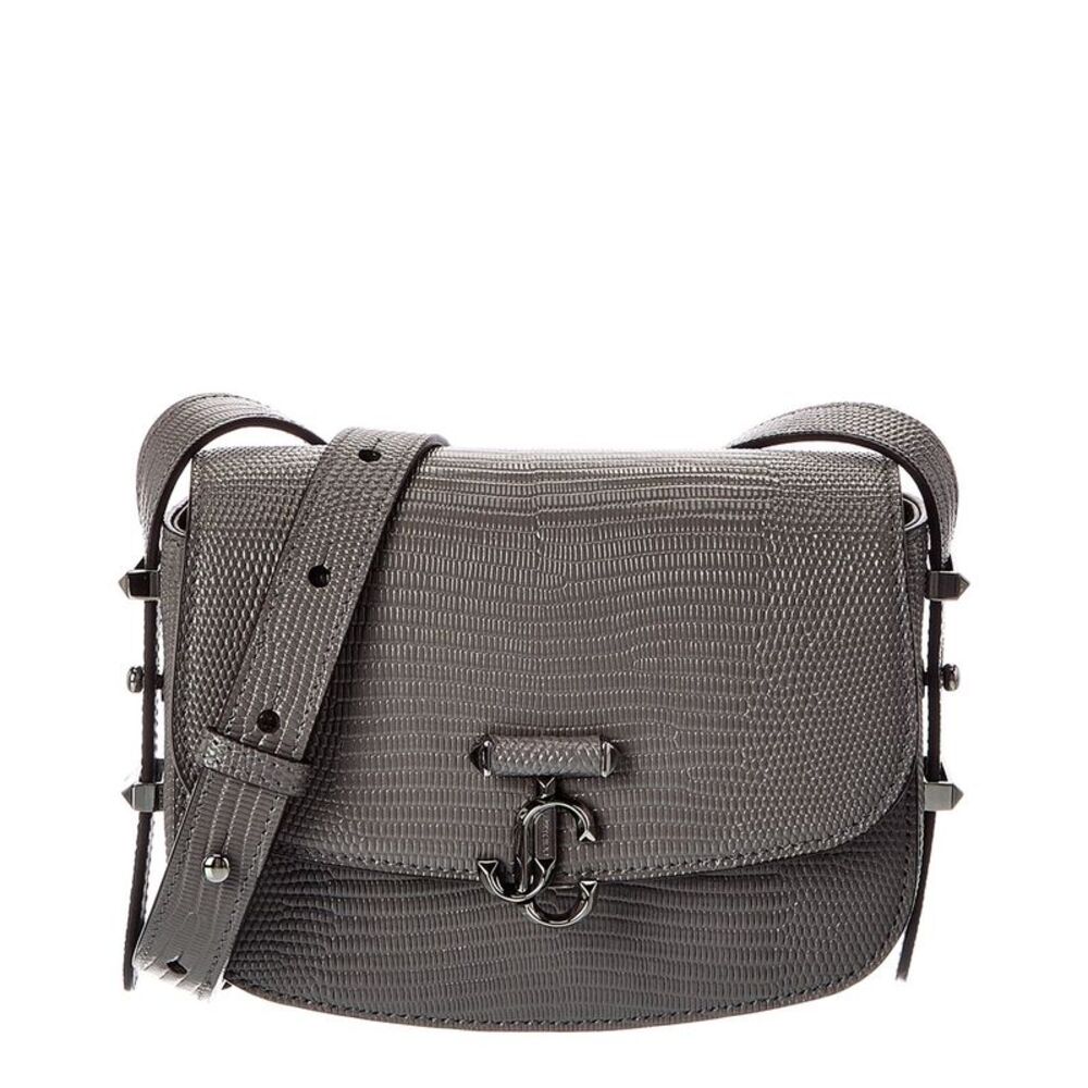 Jimmy Choo Lizard-Embossed Leather Crossbody, Grey